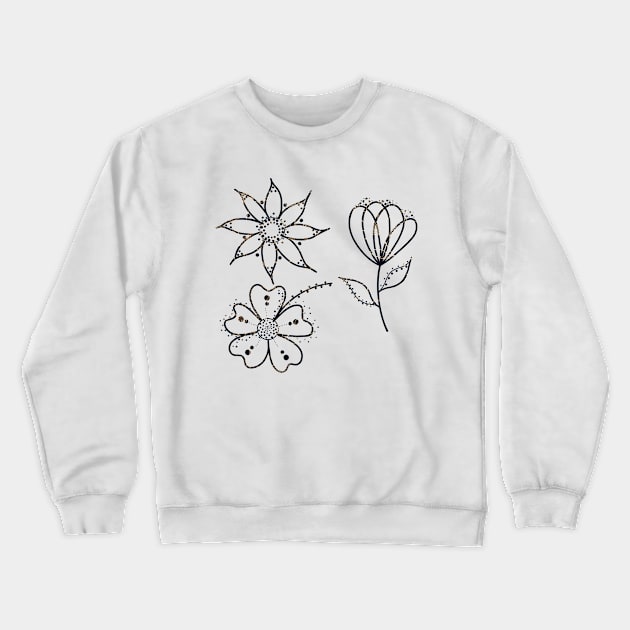 Golden Glitter Doodle Flowers (Black) Crewneck Sweatshirt by DesignbyKurlz